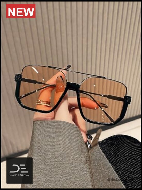 Oversized Aviator Sunglasses Metal Frame Square Double Bridge 70s Retro main image 6